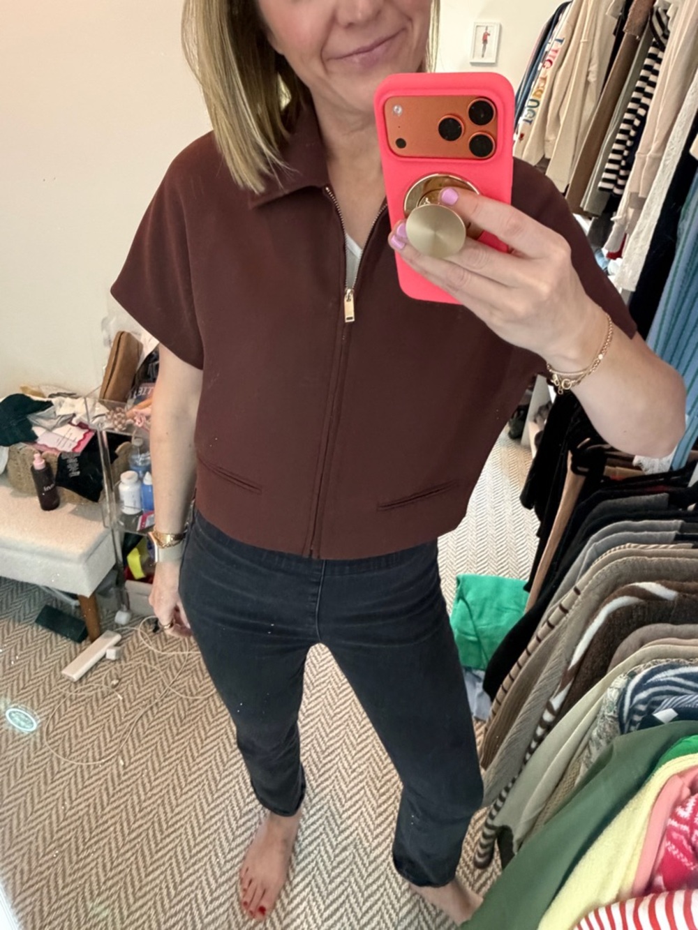 Zara Brown Zip-Front Cropped Jacket